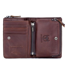 Cow Leather Men's Vintage Wallet Card Holder Detachable Coin Pocket Zipper Purse