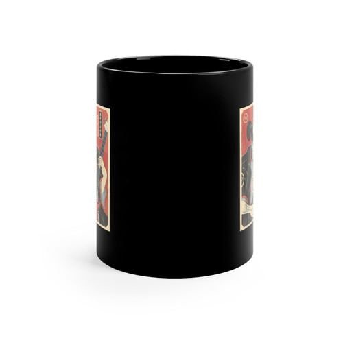 Retro Style Samurai Guitarist Ronin Bushido Warrior Japan Katana 11oz Black Mug - Picture 3 of 7
