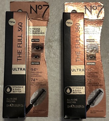 (2) No7 The Full 360 All-In-One Mascara BLACK 0.33oz - New in Box