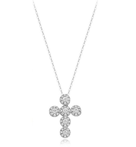 GOLDPIA-14K-Bling-Cross-Necklace-Silver-41cm-Damiani-Van-Cleef-Tiffany-JESTINA