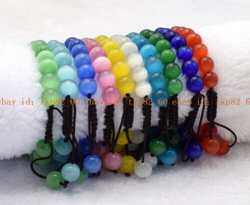 Handmade 8/10/12mm Mixed Cat's Eye Opal Natural Gems Round Beads Bracelet 7.5" - Picture 1 of 52