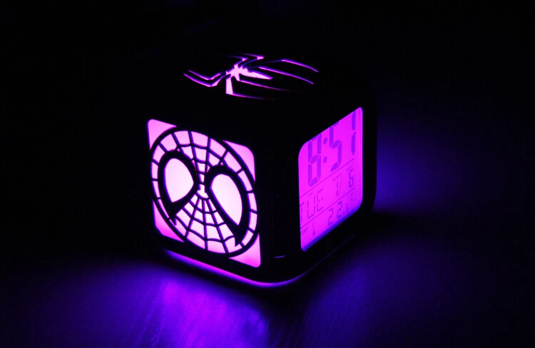 Cute Spiderman Digital USB LED Light Alarm Clock 7 Colors Kids Room Xmas Gifts  - Image 2 of 4
