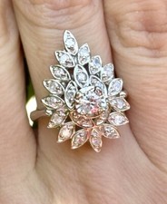 14k White Gold Pear Shape Vintage Diamonds Cocktail Ring