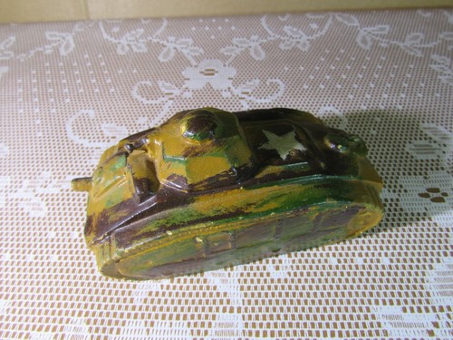 145Z Rare Jouet Ancien Plâtre Char Français B1 Bis Camouflée WWII L 12.3 cm - Picture 10 of 10