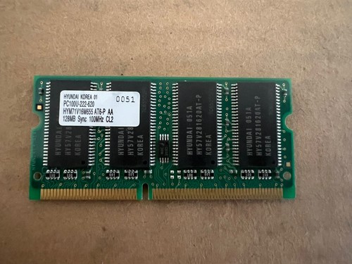 PC100U-222-620 Laptop Memory, HYM71V16M655 AT6-P AA, 128MB SYNC 100MHz CL2 - Picture 1 of 3