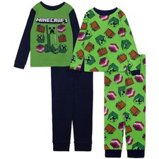Minecraft Big Boys' 4-Piece Cotton Pajama Set Green/Creeper TNT 8