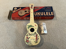 Vintage 1950's Hawaii CARNIVAL UKULELE Hawaiian Hula Surfer Graphics in Box