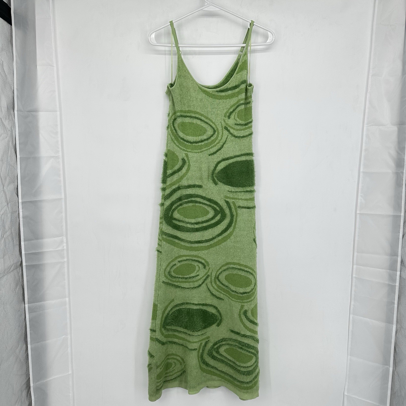 House of Sunny Hockney Dress Sz 4 Blogger Fav Green Abstract Fuzzy Knit Resort