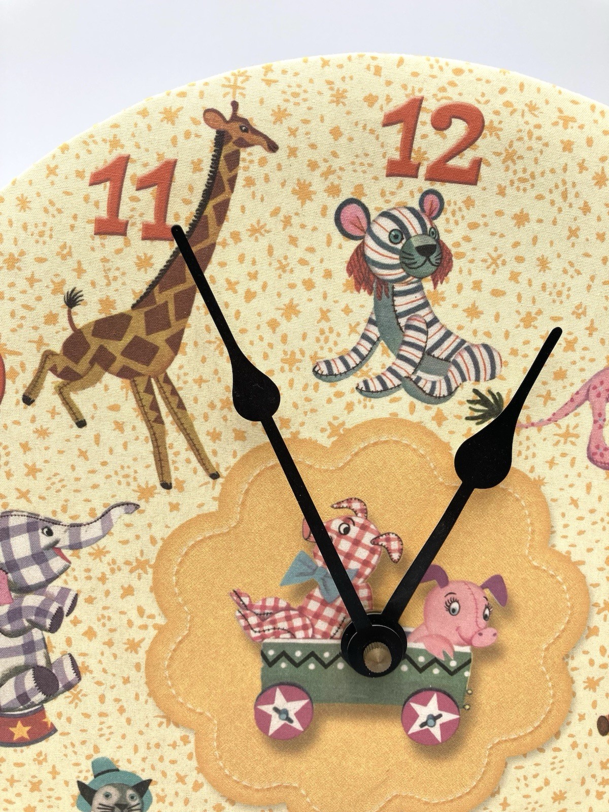 Dolce Mia Nursery Clock Circus Animals Fabric Handmade Vtg Berkeley CA 10” Works