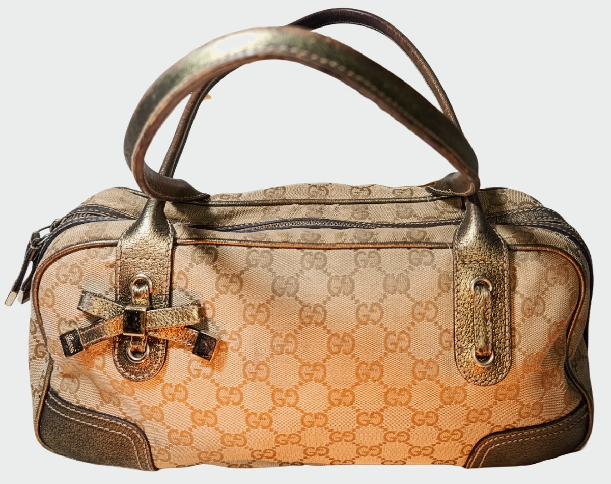 Gucci Gold Canvas and Leather Princy Boston Bag | eBay