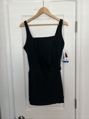 Beyond Control Women's Swim Dress Black Square Neck Swim Dress- NWT- Large