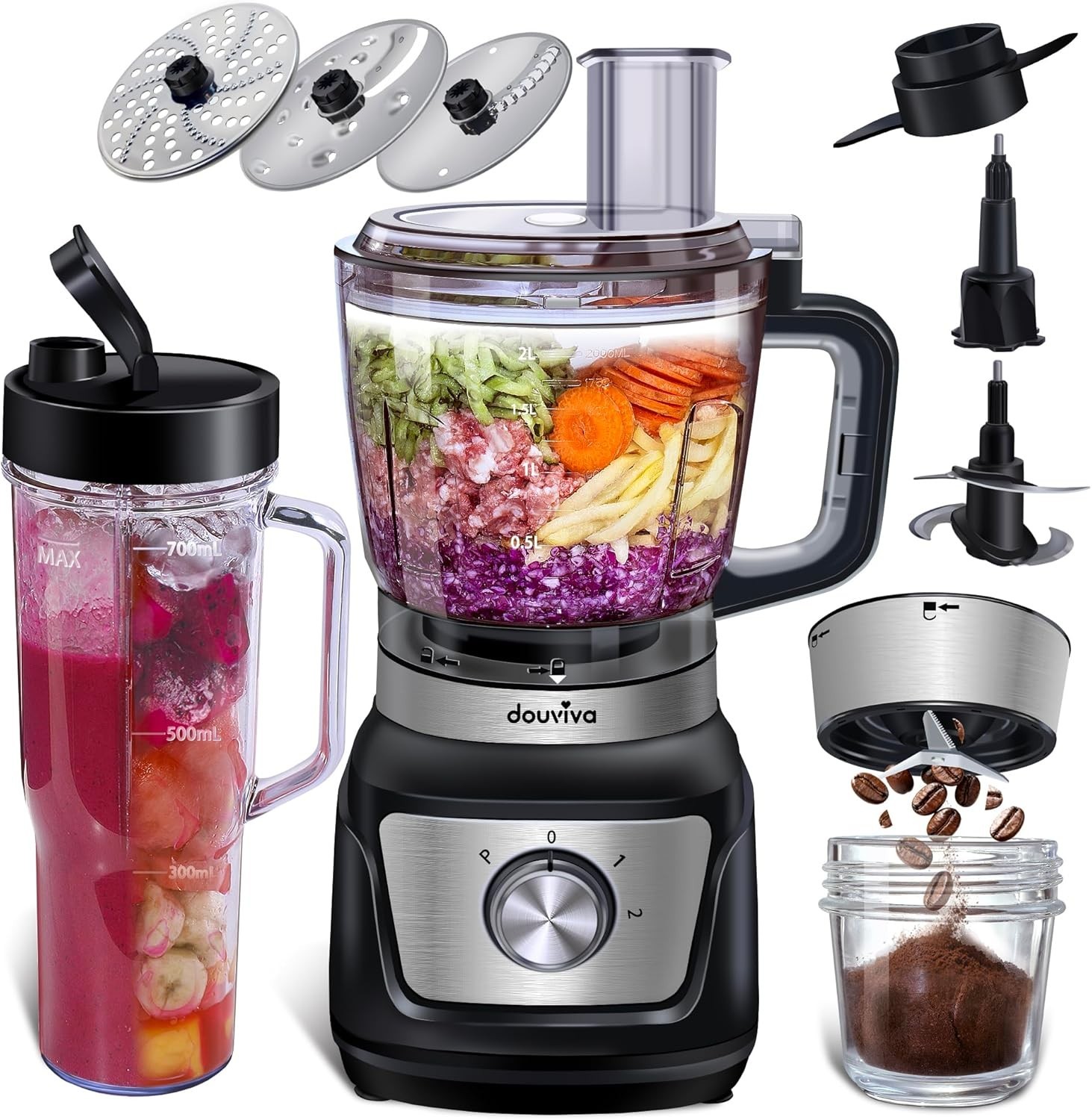 Food Processor Blender Combo,3-1 Countertop Blender with 8-c