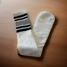 Vintage Tube Socks 19 White Gray Black 1980's Cotton Blend Striped Soft