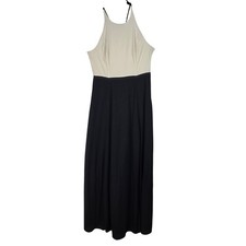 H Halston Formal Gown Womens Size 10 Colorblock Halter Maxi Dress Cream Black