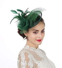 Women's Fascinators Feathers Tea Party Hat Veil Headband with Hair Ta4-green