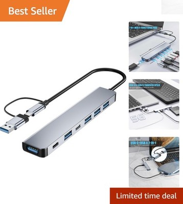 Portable Aluminum 7-in-1 USB Hub: Effortless Connectivity for Laptops & More
