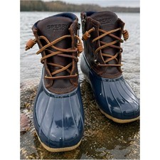 Sperry Saltwater Duck Boots Tan Navy Leather Waterproof Women's 6M NEW