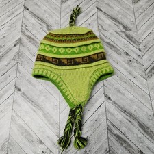 Alpaca Chullo Beanie Green Toddler Kids 100 Wool