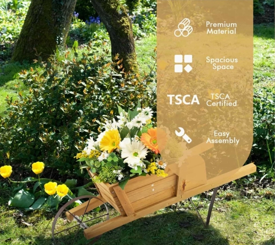 Costway Wooden Wagon Planter With 9 Magnetic Accessories For Garden - Image 4 of 4
