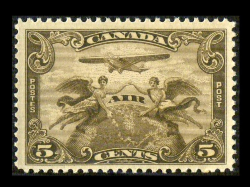 C1 CANADA  Airmail 5c Olive Brown ALLEGORY OF FLIGHT VF MNH $27 SEE PHOTOS L-657