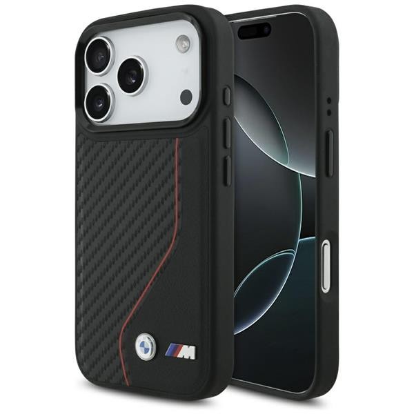 Case For iPhone 17 Pro BMW MagSafe Carbon Look Black Stripes Logo Metal