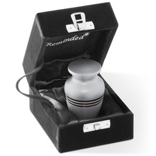 Small Keepsake Cremation Urn for Human Ashes, Silver Black Striped Velvet Case