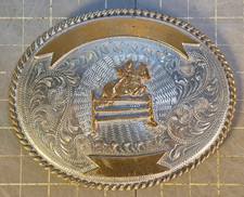 Vtg Alpaca Show Horse Jumping Fence Rodeo Western Belt Buckle 4x3.25" Mexico  d