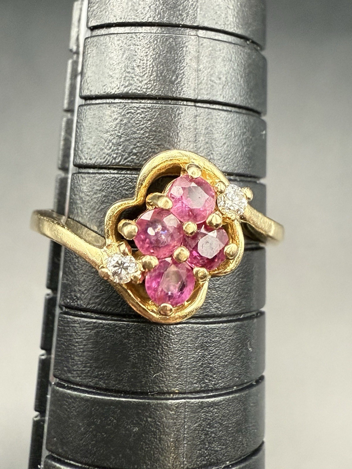 Vintage 10k Solid Yellow Gold Ruby & Diamond Flow… - image 8