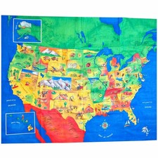 Fabric Traditions USA Map Fabric Panel 2001 1 Yard 45  Wide Educational Cotton
