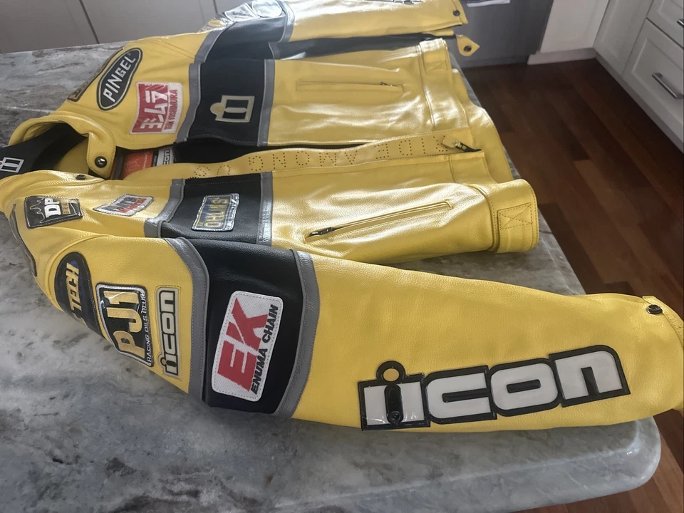 Chaqueta moto icon neo daytona cuero amarillo Foto 2 de 4