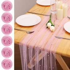 6pcs Pearl Table Runner Spring Summer Rustic Boho 10ft Tulle Table Runner for...