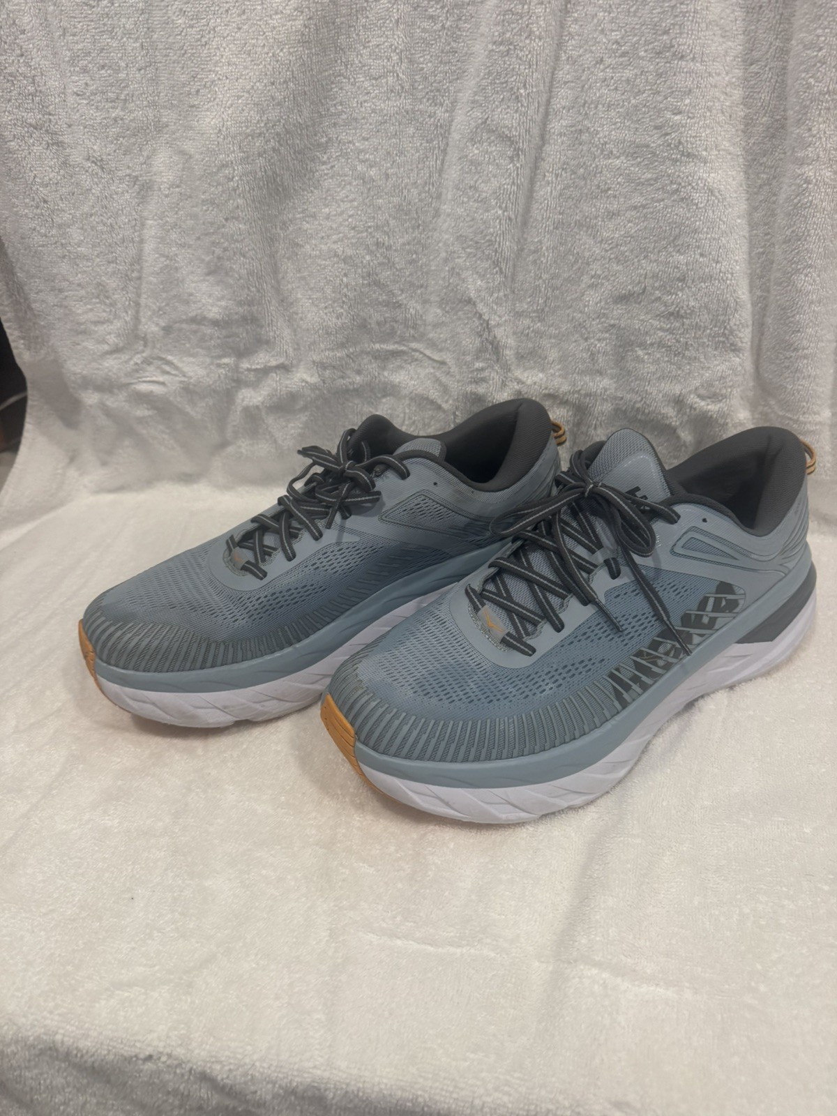 Hoka One One Mens Bondi 7 Running Shoes Blue, Size 12 D Gray Men’s thumbnail 3
