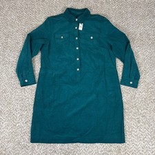 Talbots Shirt Dress Womens 16P Teal Green Cotton Corduroy Crest Button Preppy