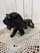 Vintage Black Onyx Lion, Stone Statue 9” Mid-century Modern, Leo