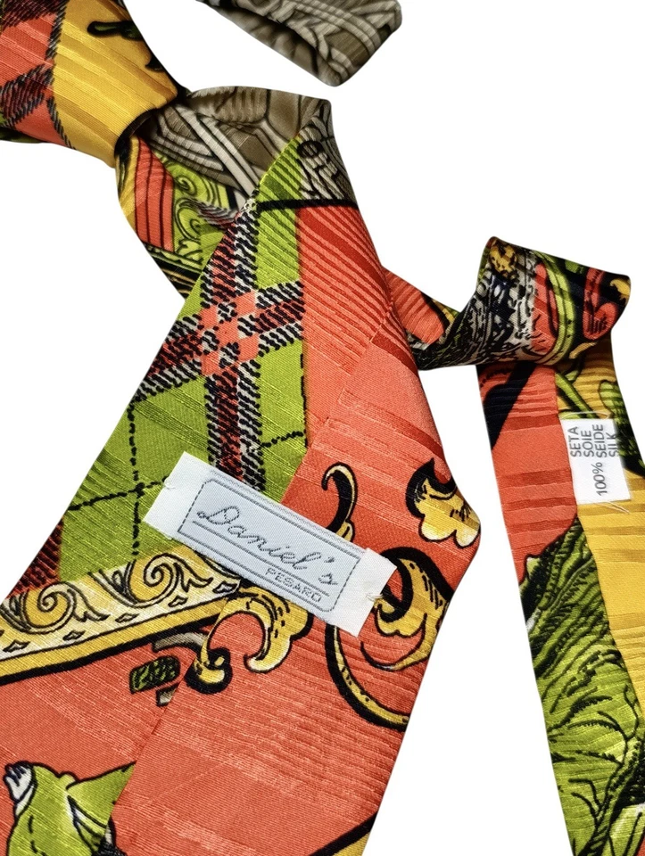 Daniel’s Tie Luxury Silk 100% Baroque Pattern Multicolor Perfect Handmade 9,5 Cm - Imagen 4 de 4