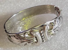 Vintage Signed WHITING & DAVIS Victorian Revival Intricate  Hinged Cuff Bracelet