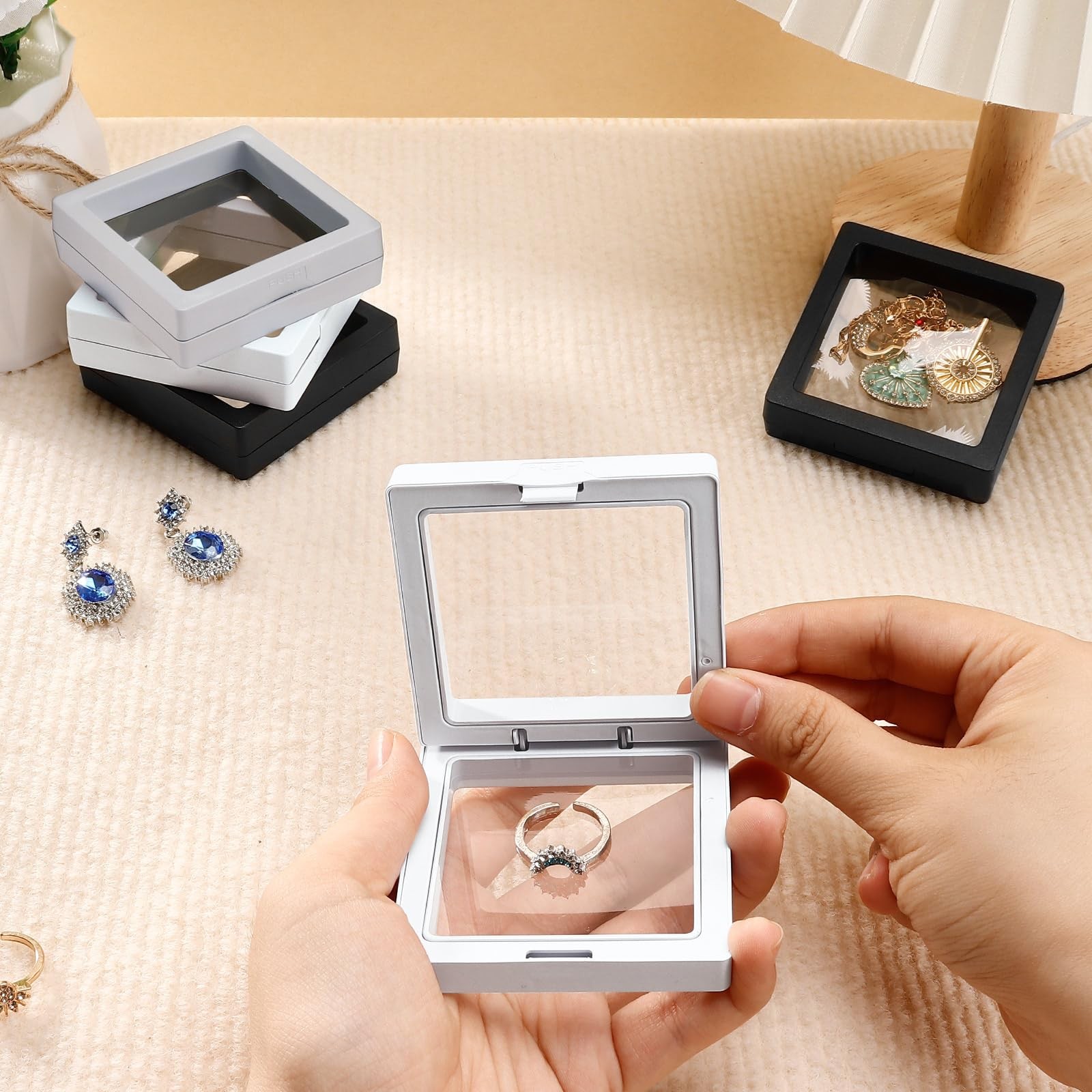 12 Pcs 3D Floating Frame Display Stand, Transparent Jewelry Gift Boxes ...