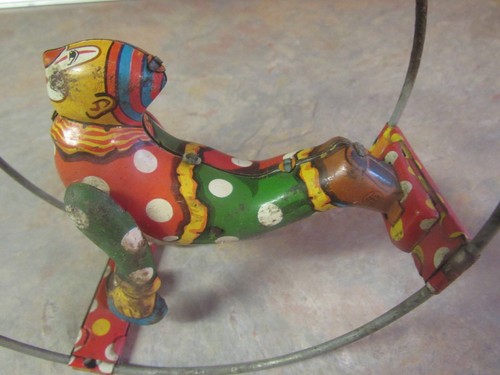 VINTAGE LINEMAR TIN MECHANICAL WIND UP HOOP CLOWN - Picture 5 of 14