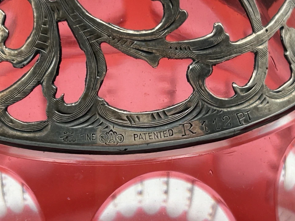 Jarra Alvin R112QT antigua arándano americano vidrio rojo superposición de plata .999 Foto 4 de 4