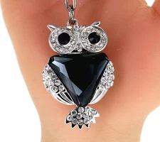Clear & Black Rhinestone 3D  Owl Fashion Key Chain/Bag Charm