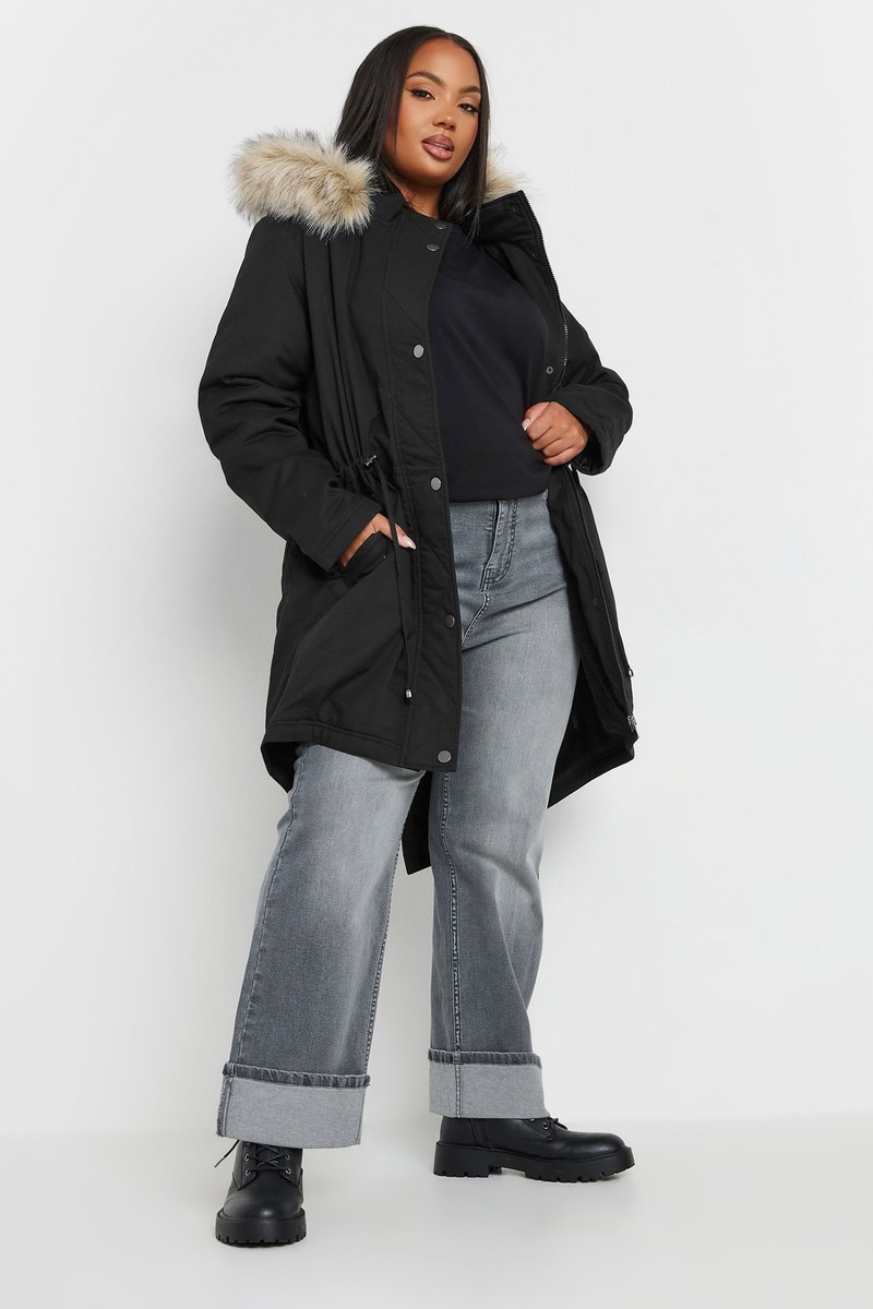 Yours Curve Women's Plus Size Faux Fur Trim Parka Coat UK