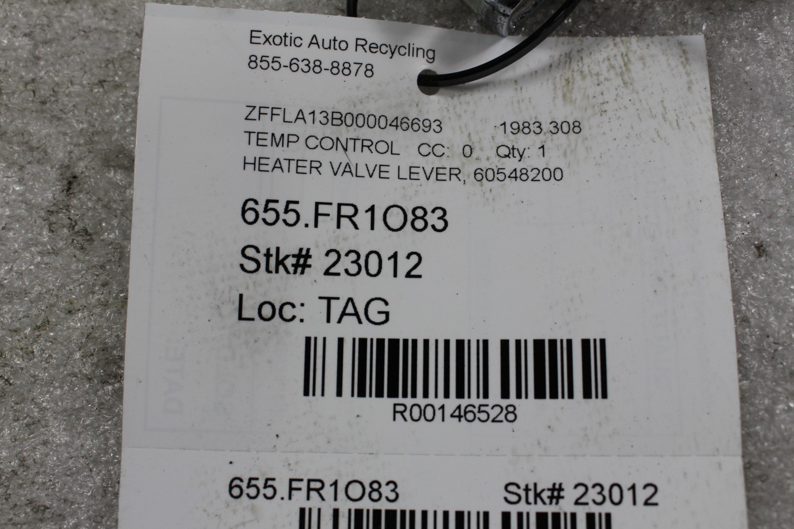 Ferrari 308, Temperature Control Lever, Used, P/N 60548200