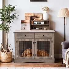 Retro End Table Dog Crate with Double Doors Drawer Storage Modern Pet Furniture‌