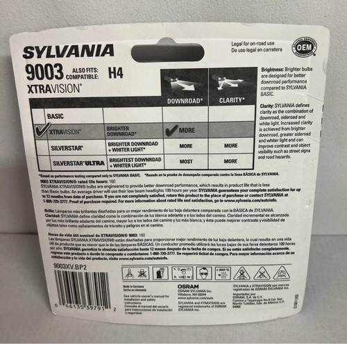 SYLVANIA 9003 H4 XtraVision Halogen Headlight Bulb, 2 Bulbs (BULK BUY AVAILABLE) - Picture 3 of 3