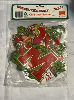 Vtg Amscan Merry Christmas Kitschy Elves Paper Banner