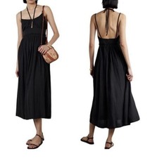 Ulla Johnson Freya Cutout Cotton Jersey Dress Midi Black Tie-Neck Size 4 Small