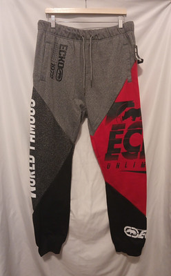 Ecko Unltd Colorblock World Famous Fleece Jogger Sweatpants XL Gray Red