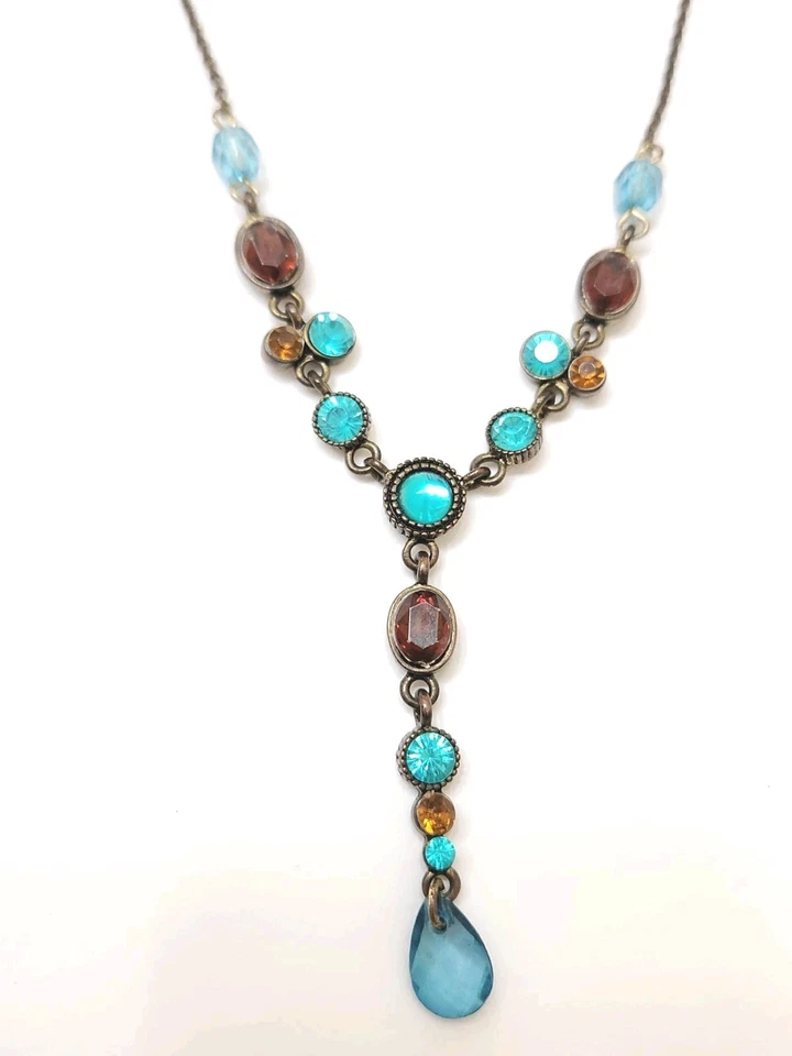 Nuevo Collar De Colección Avon Nina Ricci Topacio Azul y Ámbar Diseño Rústico Cadena Lariat Y Foto 4 de 4