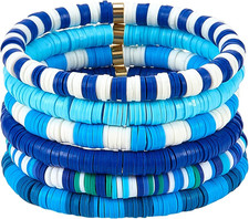 6PCS Heishi Surfer Bracelets Set 6mm Polymer Clay Heishi Beads Stretch Bracelets