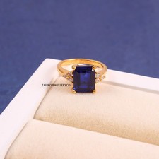 Blue Sapphire Ring, Cluster Ring, Silver Jewelry, Three Stone Ring, Lab Created
